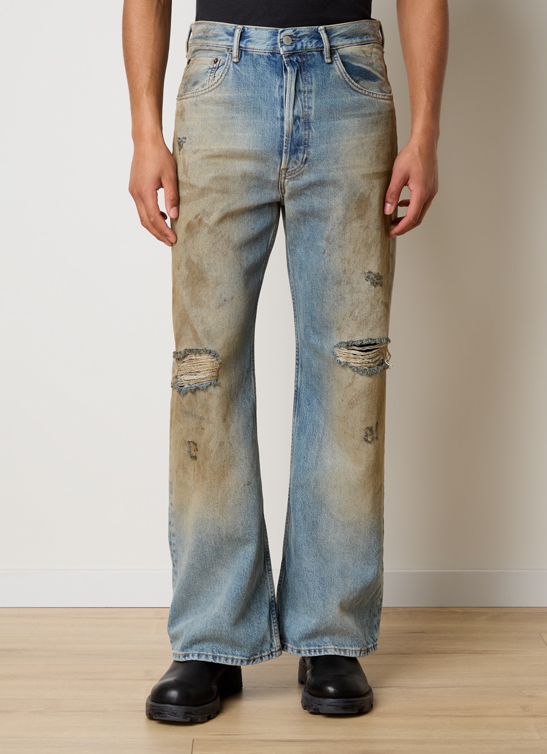 Acne Studios Loose fit jeans van  katoen met destroyed afwerking - detail 2 indigo