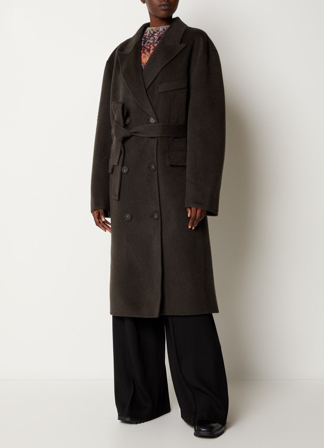 Acne Studios Mantel in alpaca wolblend met strikceintuur - detail 4 antraciet