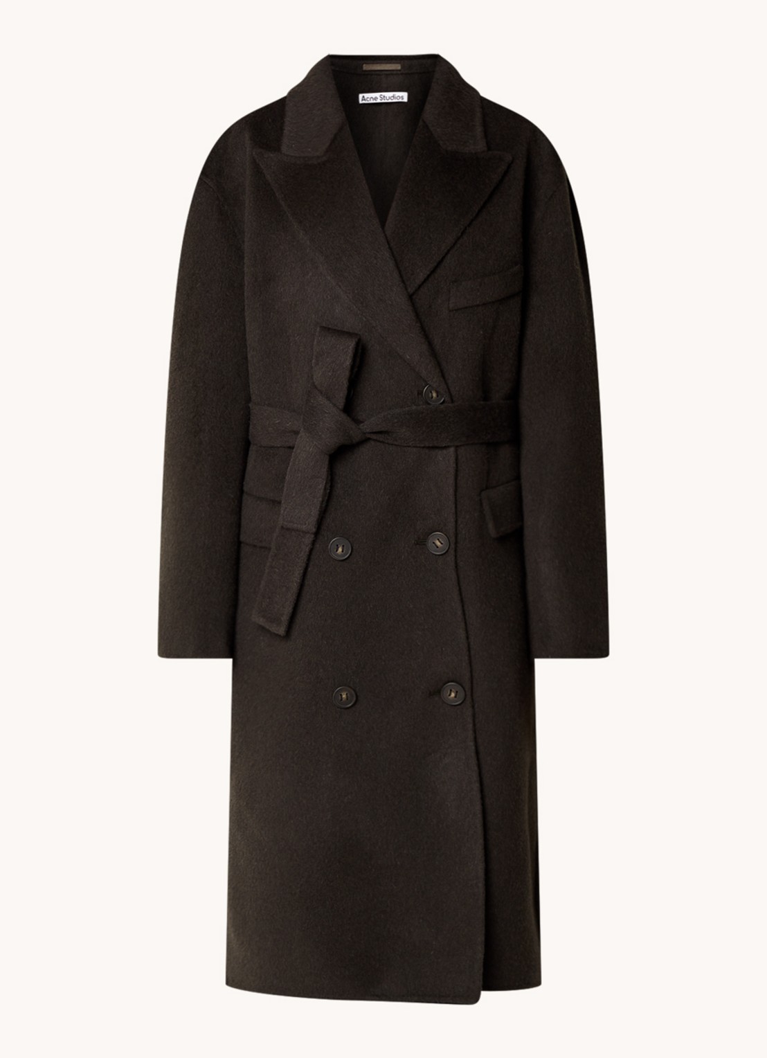 Acne Studios Mantel in alpaca wolblend met strikceintuur - voorkant 2 antraciet
