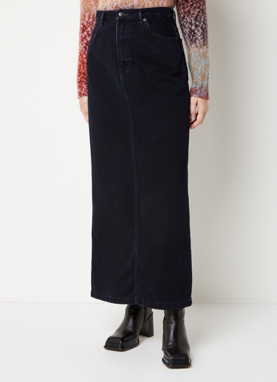 Acne Studios Maxi spijkerrok met steekzakken en split - detail 4 donkerblauw