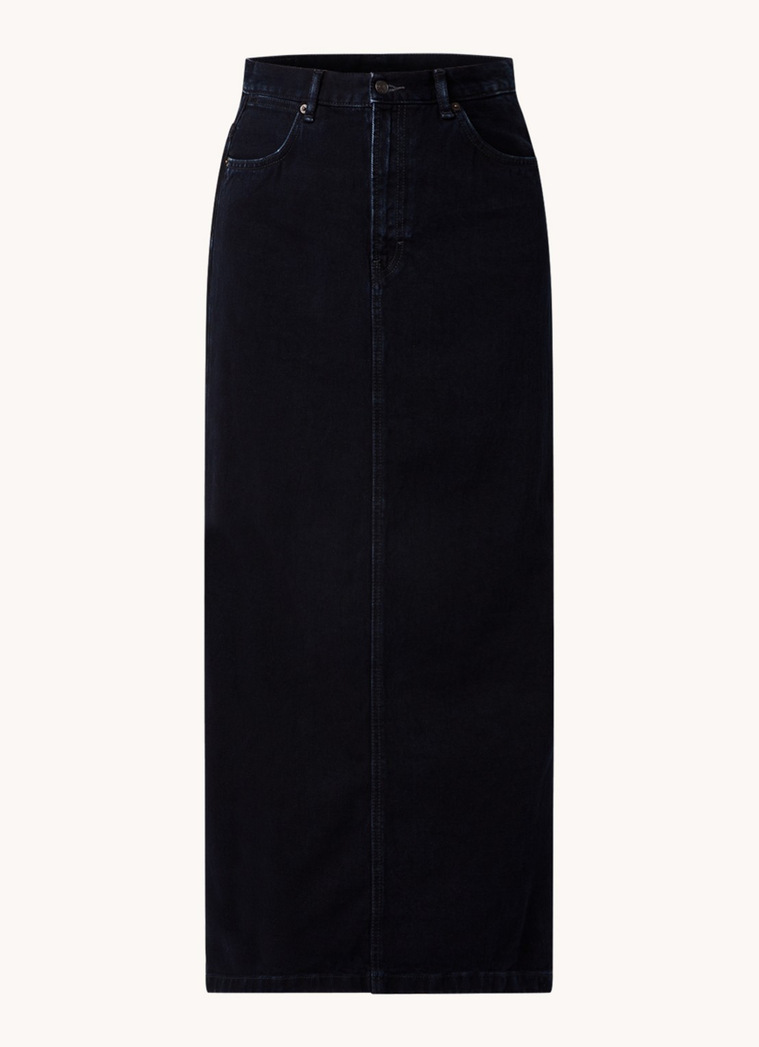 Acne Studios Maxi spijkerrok met steekzakken en split - voorkant 2 donkerblauw
