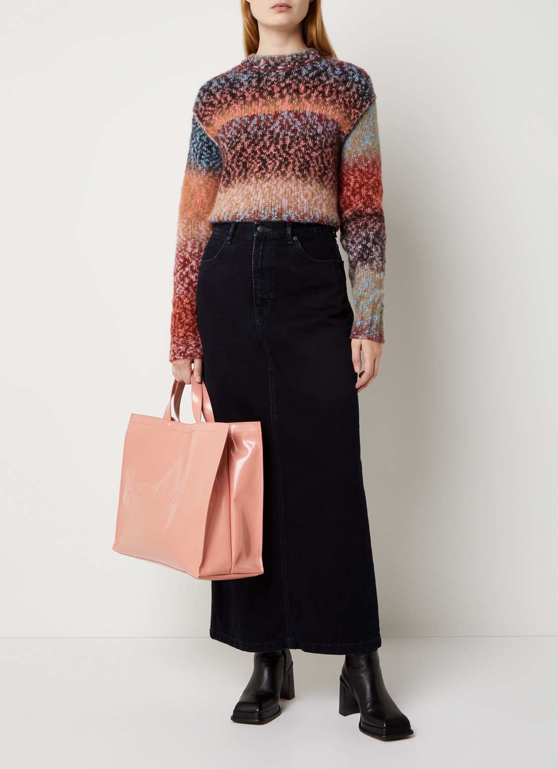 Acne Studios Maxi spijkerrok met steekzakken en split - voorkant 3 donkerblauw
