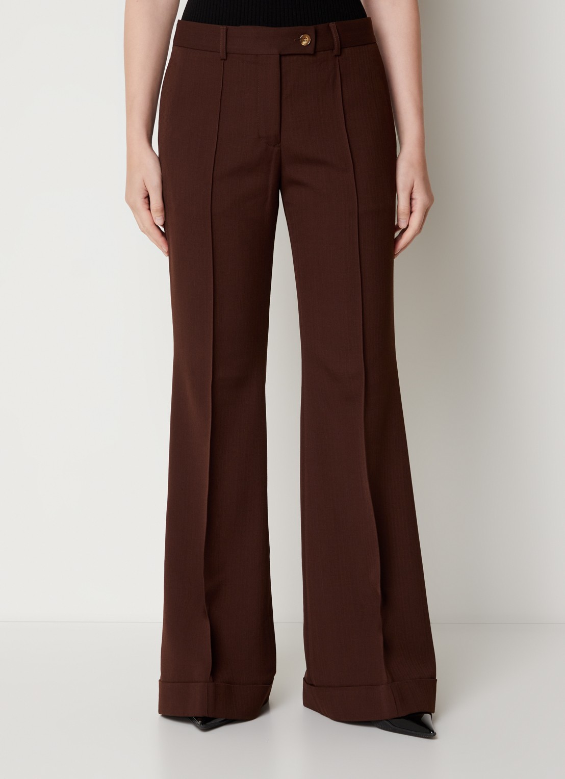 Acne Studios Mid waist flared pantalon in wolblend - detail bruin