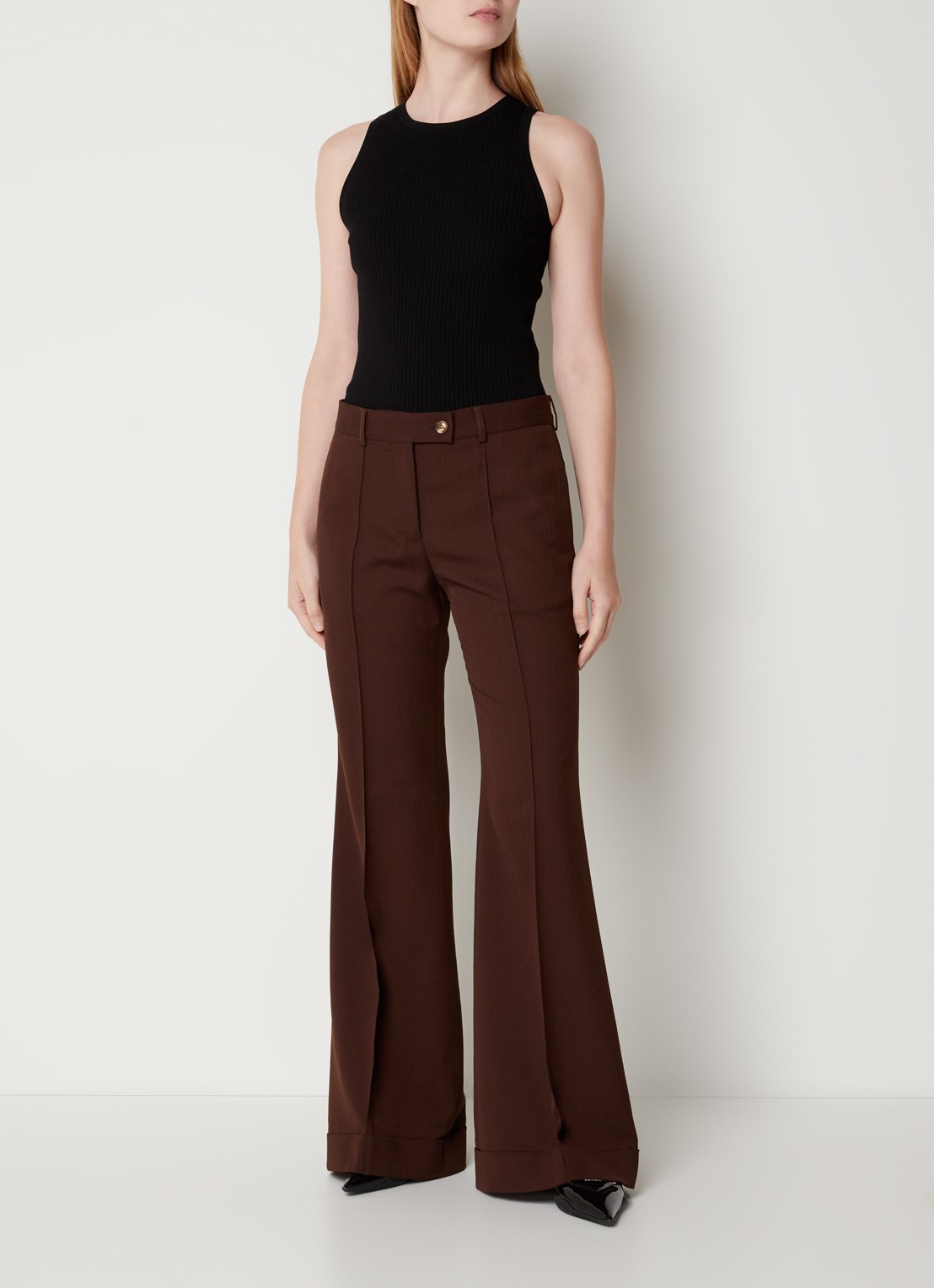 Acne Studios Mid waist flared pantalon in wolblend - voorkant 5 bruin