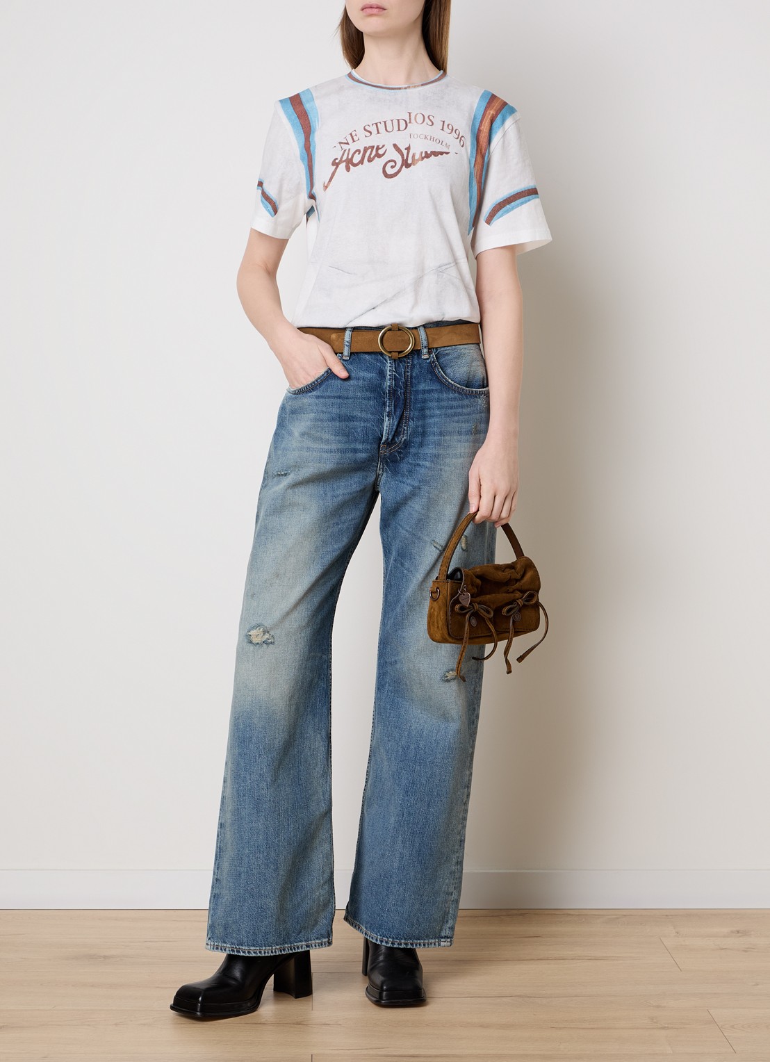 Acne Studios Mid waist wide fit jeans met gekleurde wassing - voorkant 3 indigo