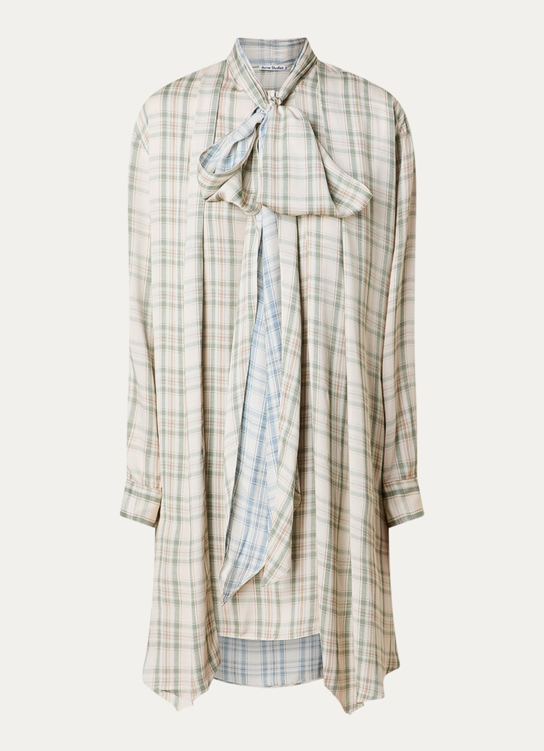 Acne Studios Midi tuniekjurk met ruitdessin en sjaalkraag - voorkant beige