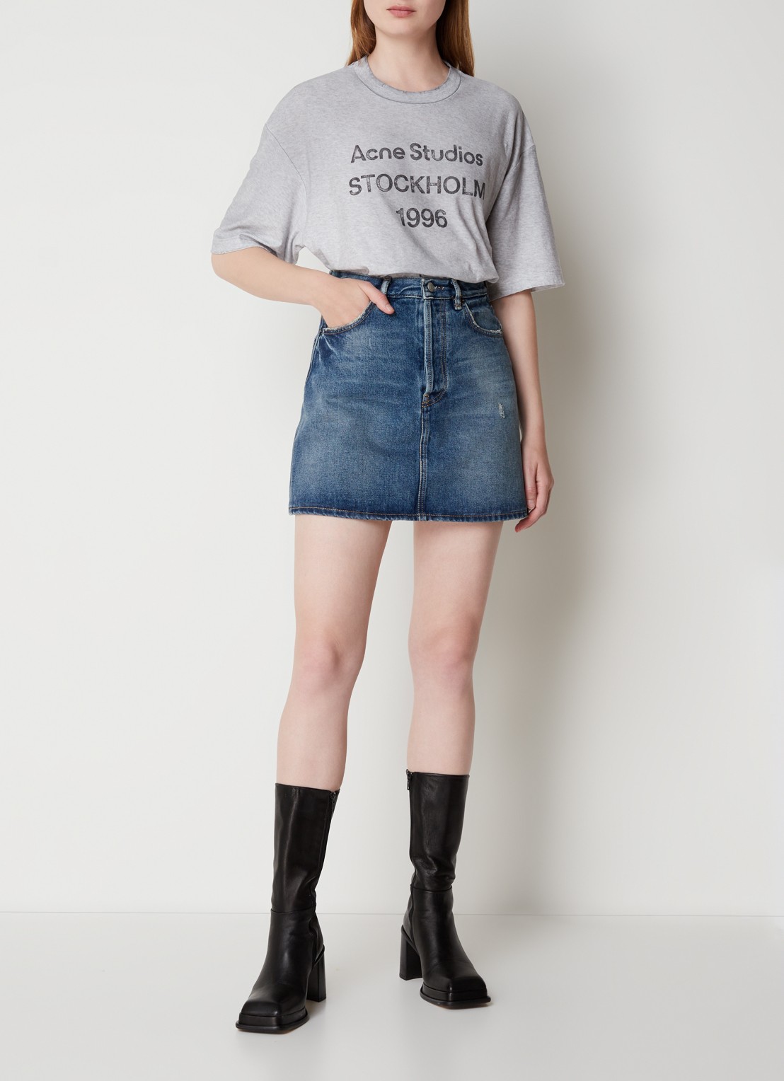 Acne Studios Mini spijkerrok met steekzakken - voorkant 5 indigo