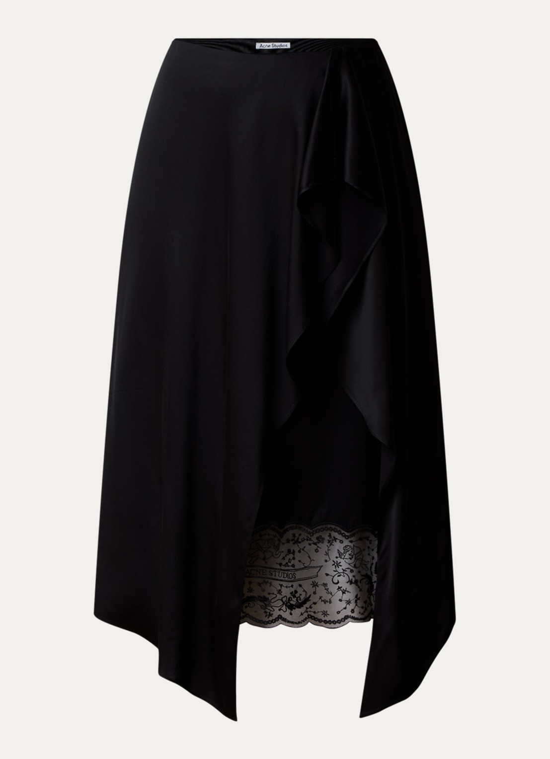 Acne Studios Minirok van satijn met details van kant - voorkant 4 zwart