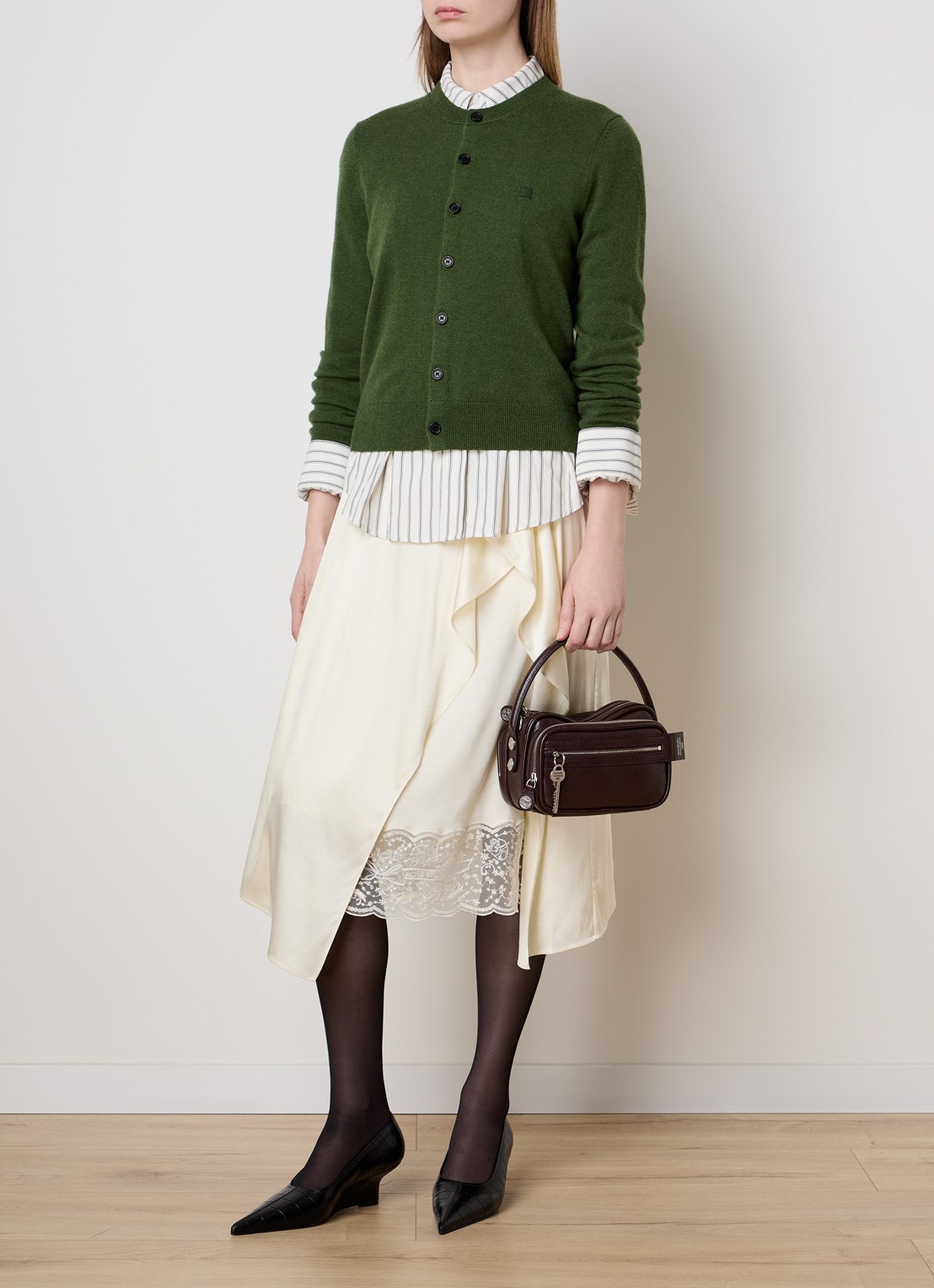 Acne Studios Minirok van satijn met details van kant - voorkant 4 gebroken wit