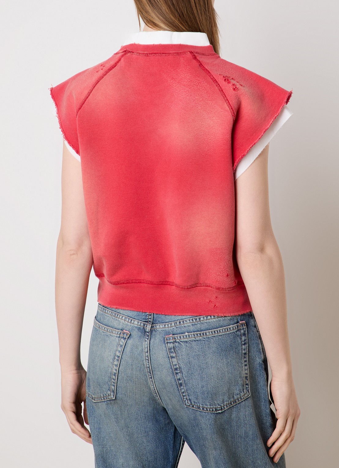 Acne Studios Mouwloze top met logoprint en verwassen afwerking - achterkant steenrood