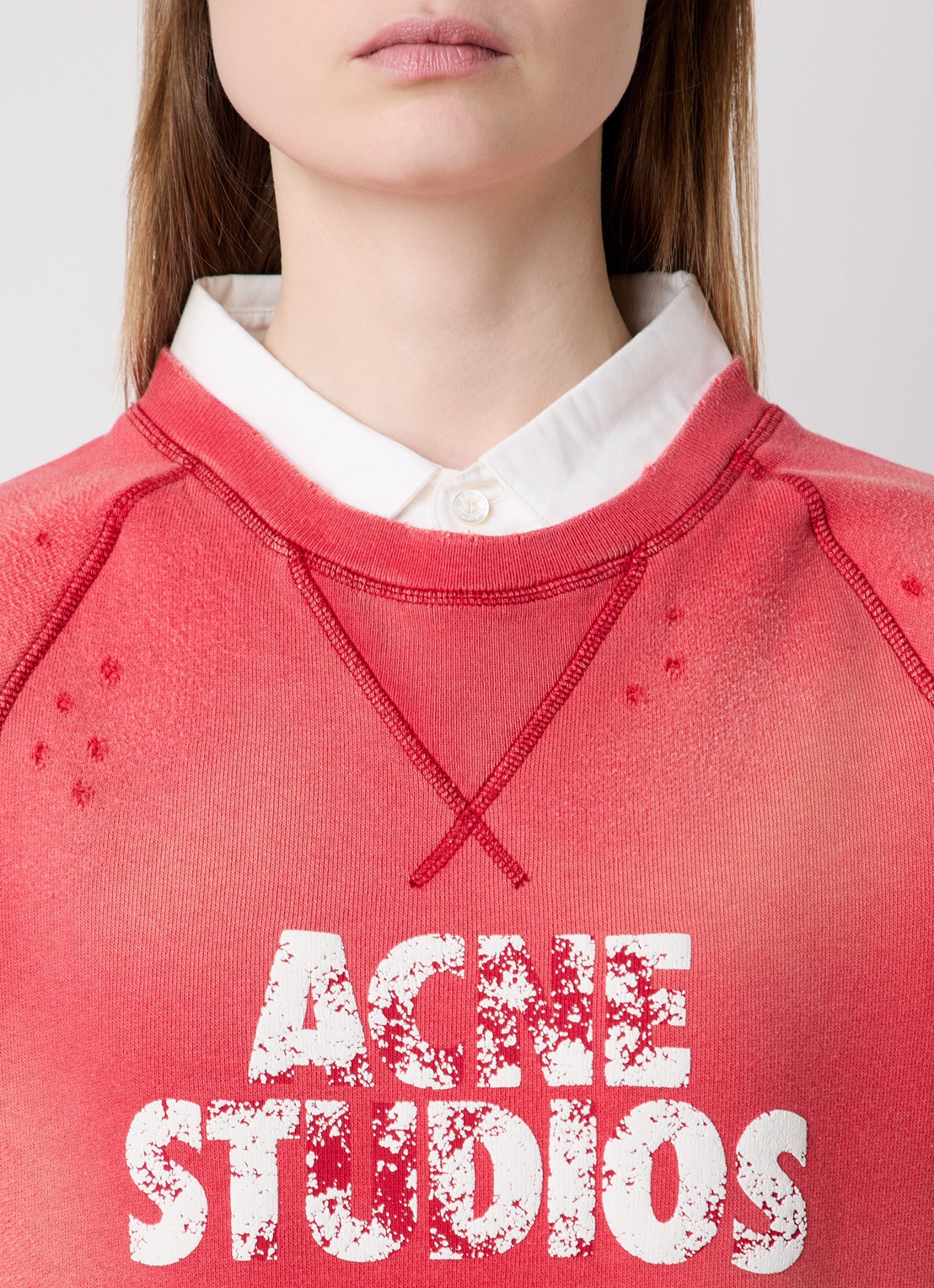 Acne Studios Mouwloze top met logoprint en verwassen afwerking - detail 3 steenrood