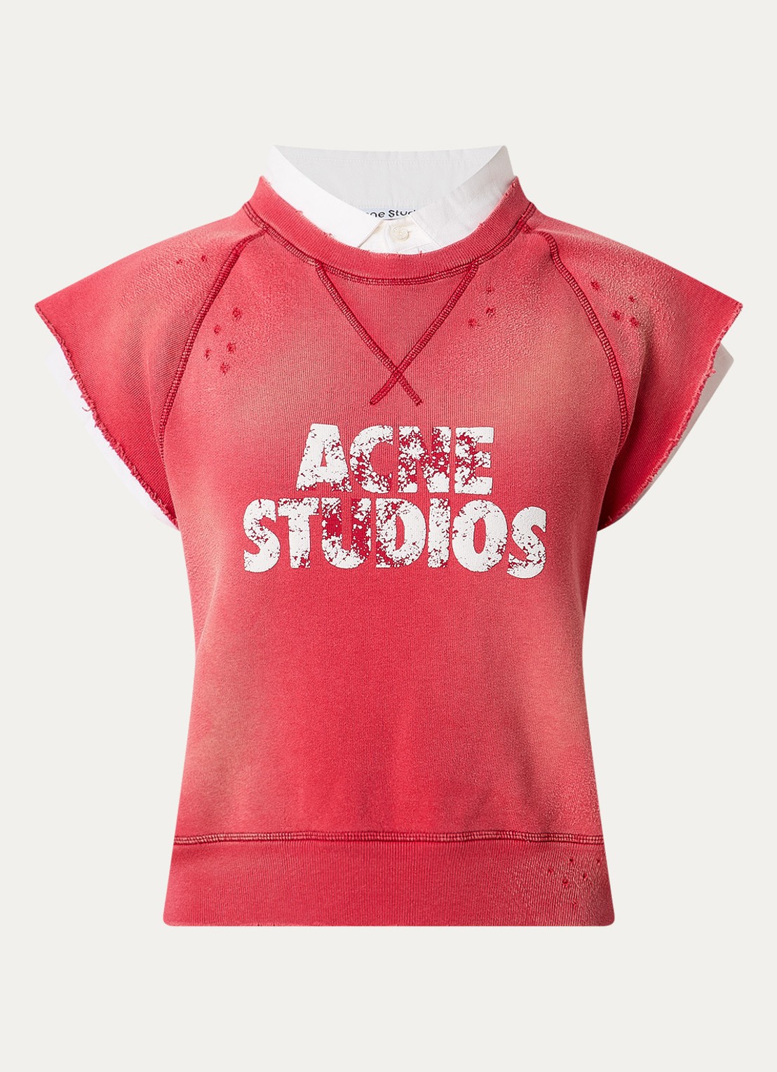 Acne Studios Mouwloze top met logoprint en verwassen afwerking - voorkant 4 steenrood