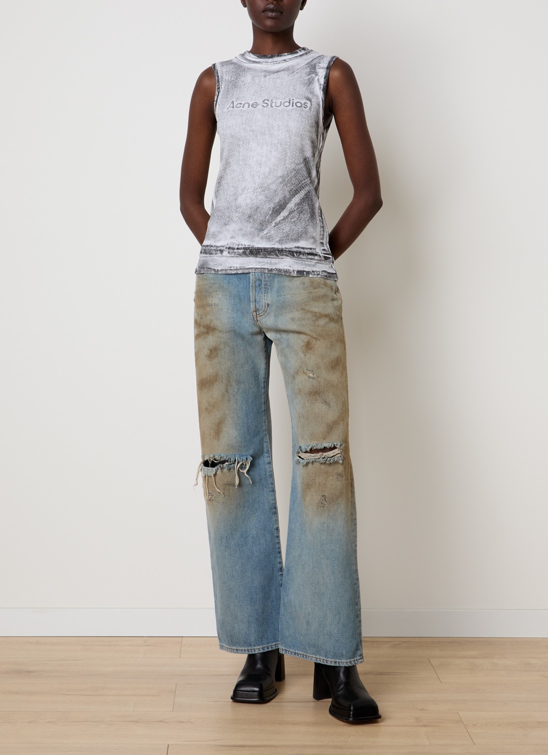 Acne Studios Mouwloze top met logoprint en verwassen afwerking - voorkant 3 grijs