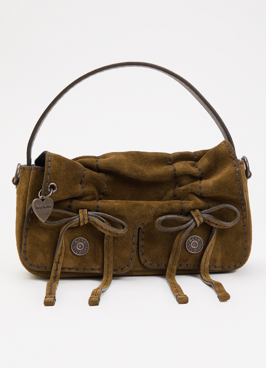 Acne Studios Multipocket Micro handtas van kalfssuède met afneembare schouderriem - voorkant bruin