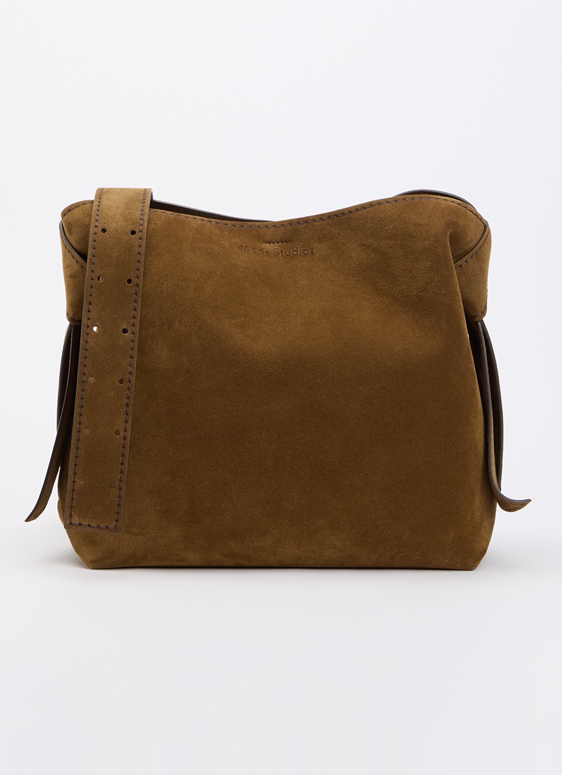 Acne Studios Musubi schoudertas van suède met afneembare schouderriem  - voorkant 5 cognac