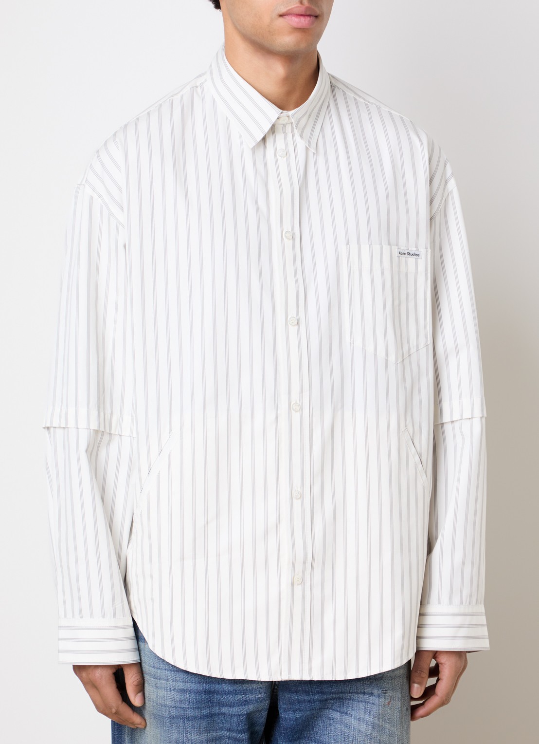 Acne Studios Oversized fit overhemd met krijtstreep en borstzak - detail 4 gebroken wit