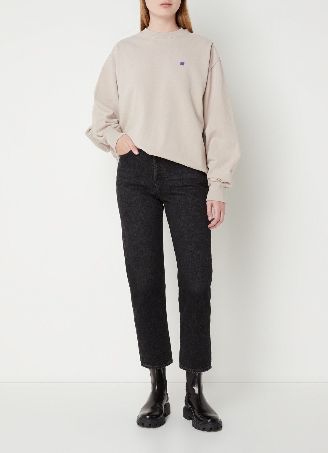 Acne Studios Oversized sweater van  katoen  - voorkant 3 donkerbeige