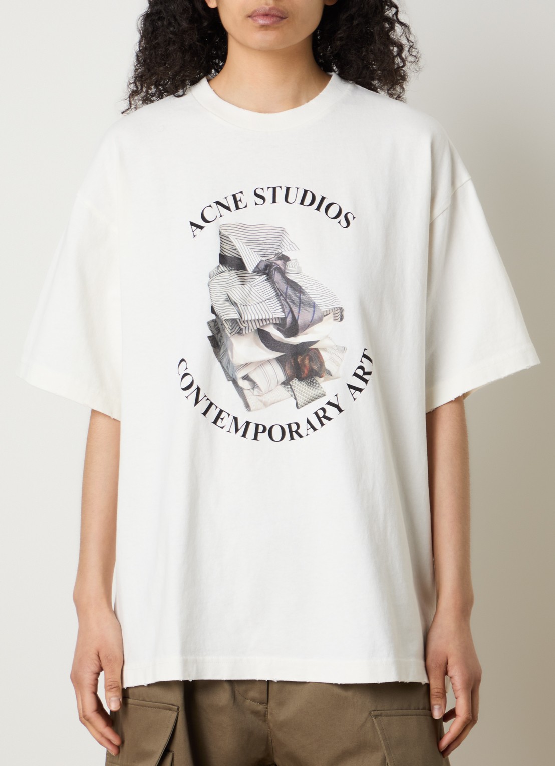 Acne Studios Oversized T-shirt met logoprint - detail 3 gebroken wit