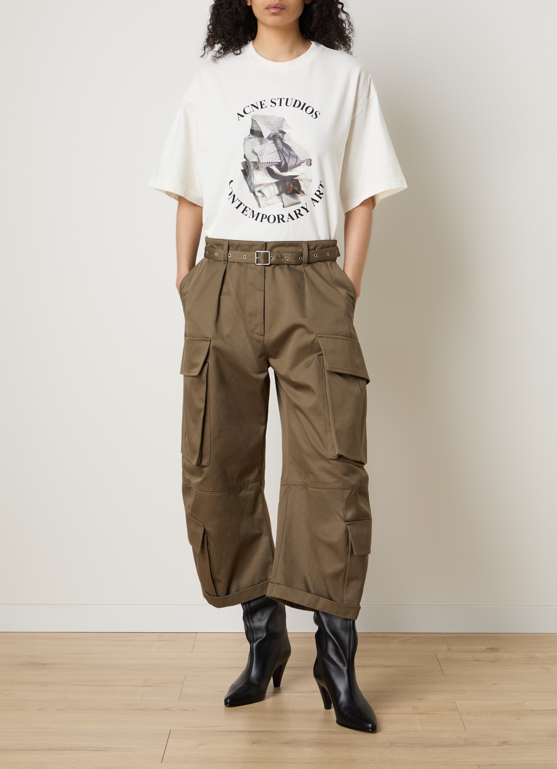 Acne Studios Oversized T-shirt met logoprint - voorkant 2 gebroken wit