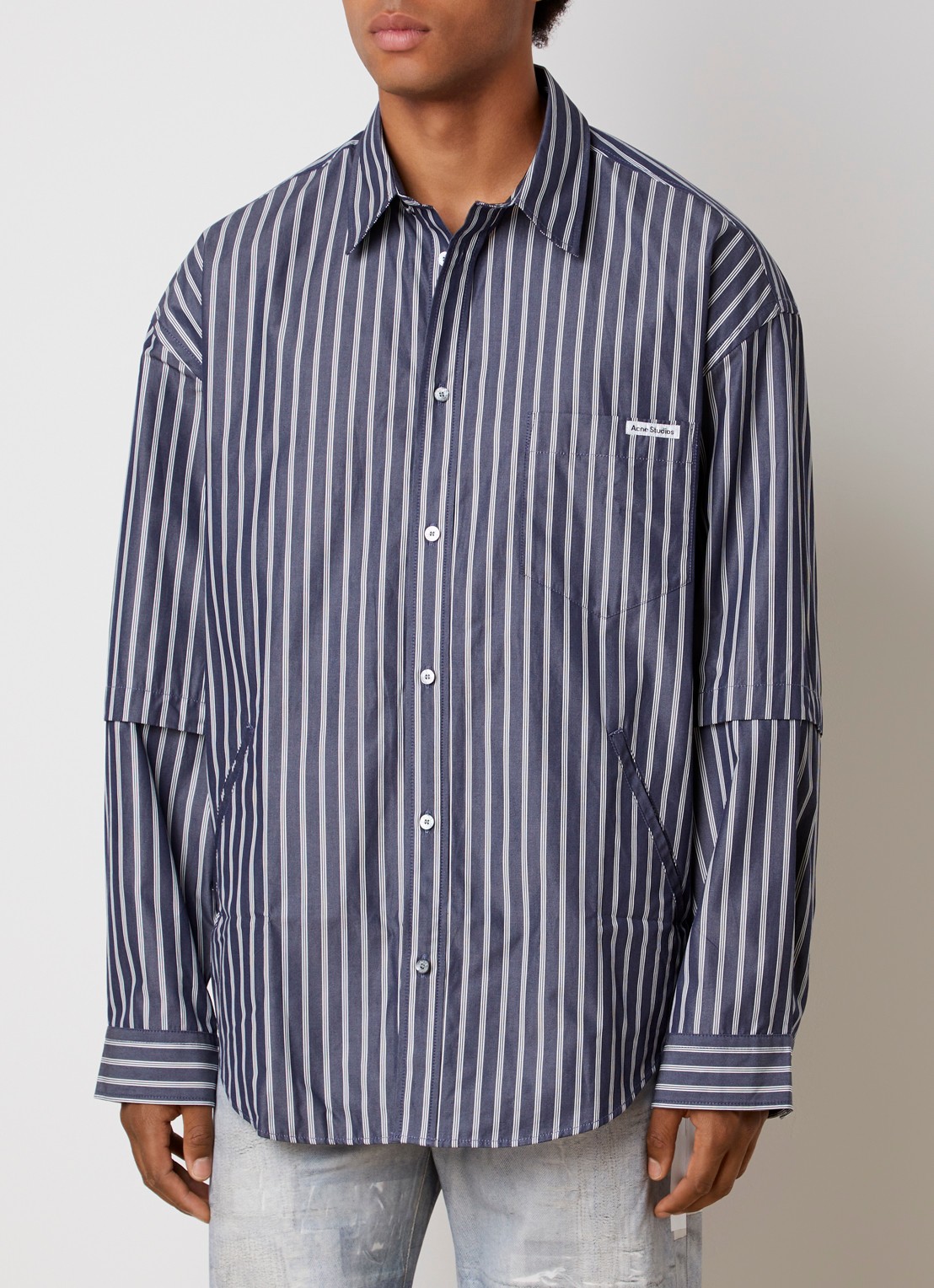 Acne Studios Regular fit overhemd met borstzak en streepprint - detail 2 donkerblauw