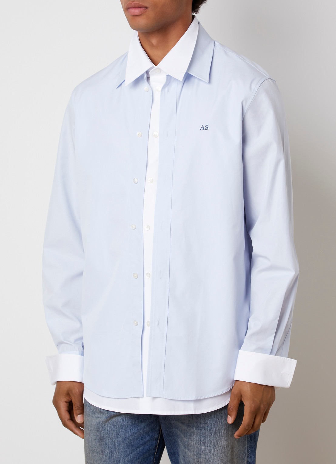Acne Studios Regular fit overhemd met logoborduring - detail 3 lichtblauw