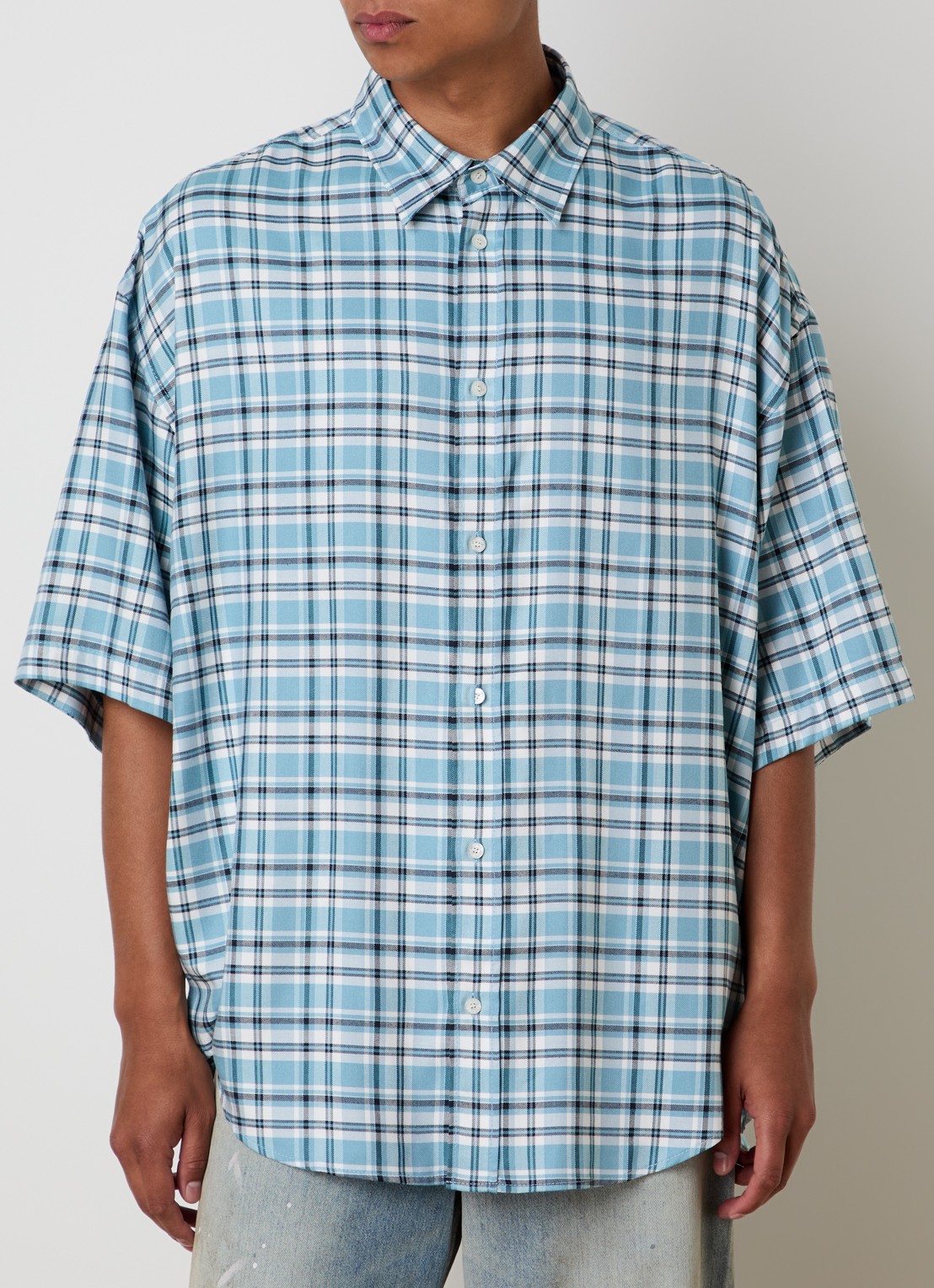 Acne Studios Regular fit overhemd met ruitdessin - detail 3 staalblauw