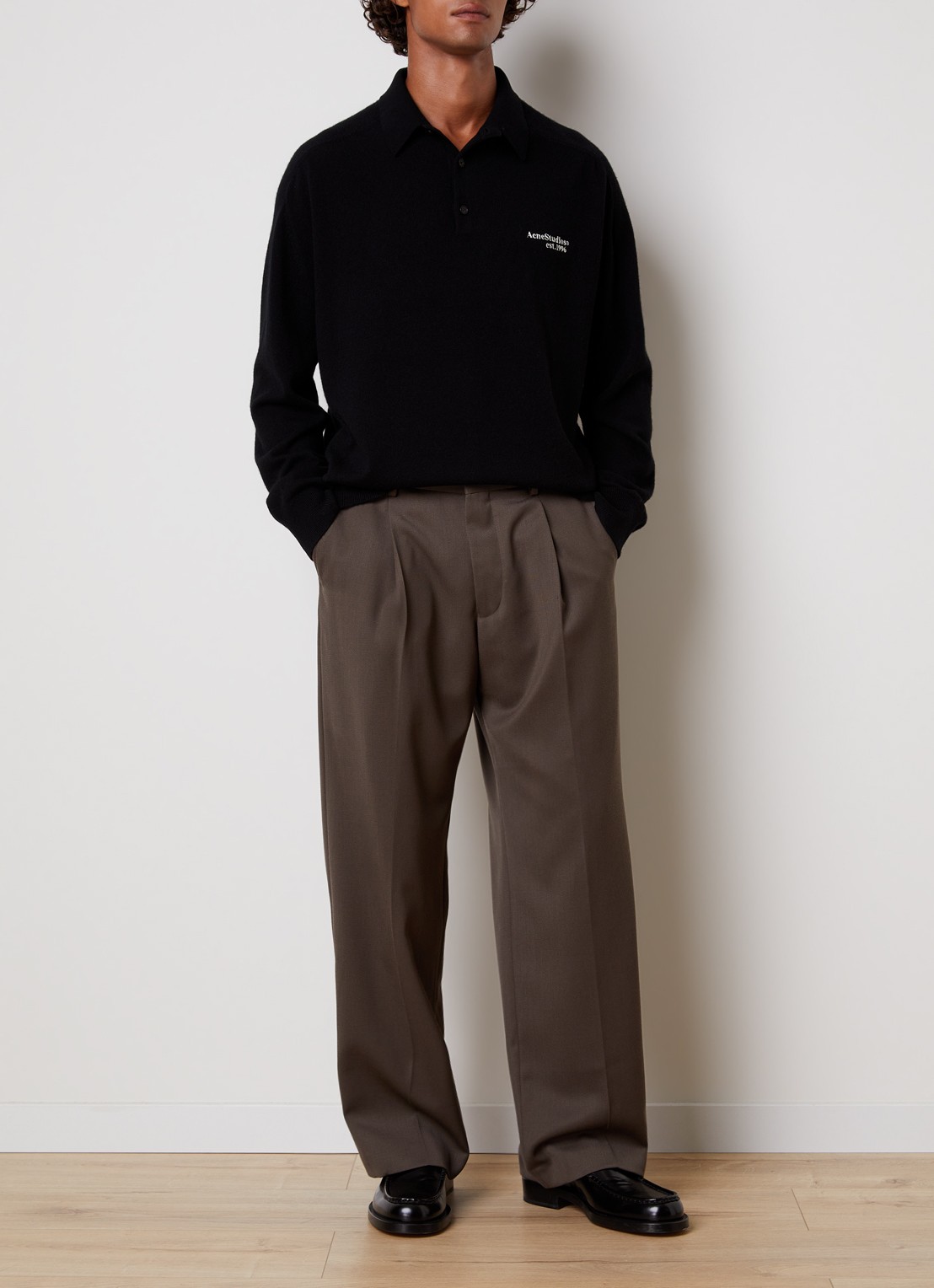 Acne Studios Richard fijngebreide trui van wol met polokraag - voorkant 3 zwart