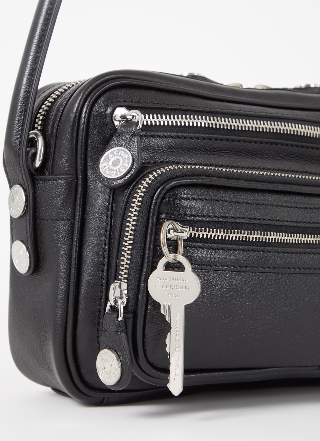 Acne Studios Schoudertas van kalfsleer met afneembare schouderriem - detail 3 zwart