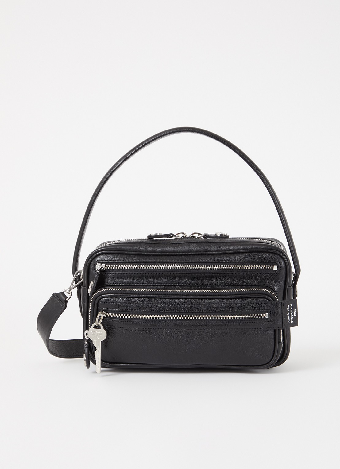 Acne Studios Schoudertas van kalfsleer met afneembare schouderriem - voorkant 4 zwart