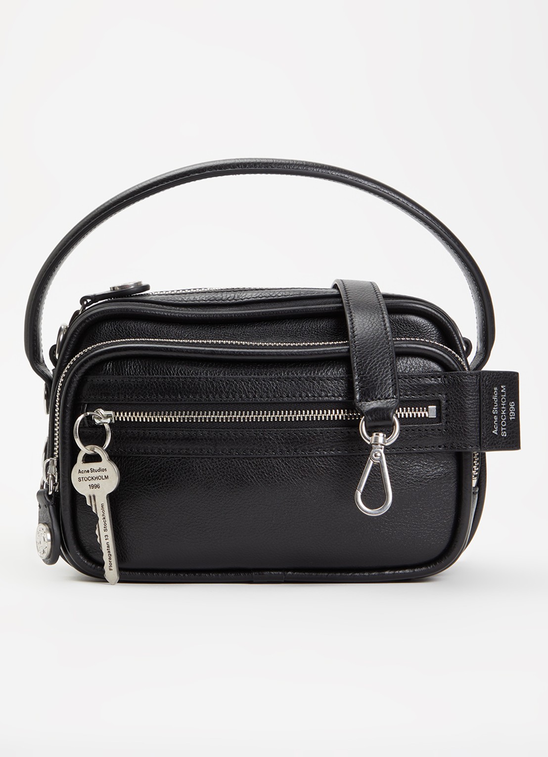 Acne Studios Schoudertas van kalfsleer met afneembare schouderriem - voorkant 5 zwart