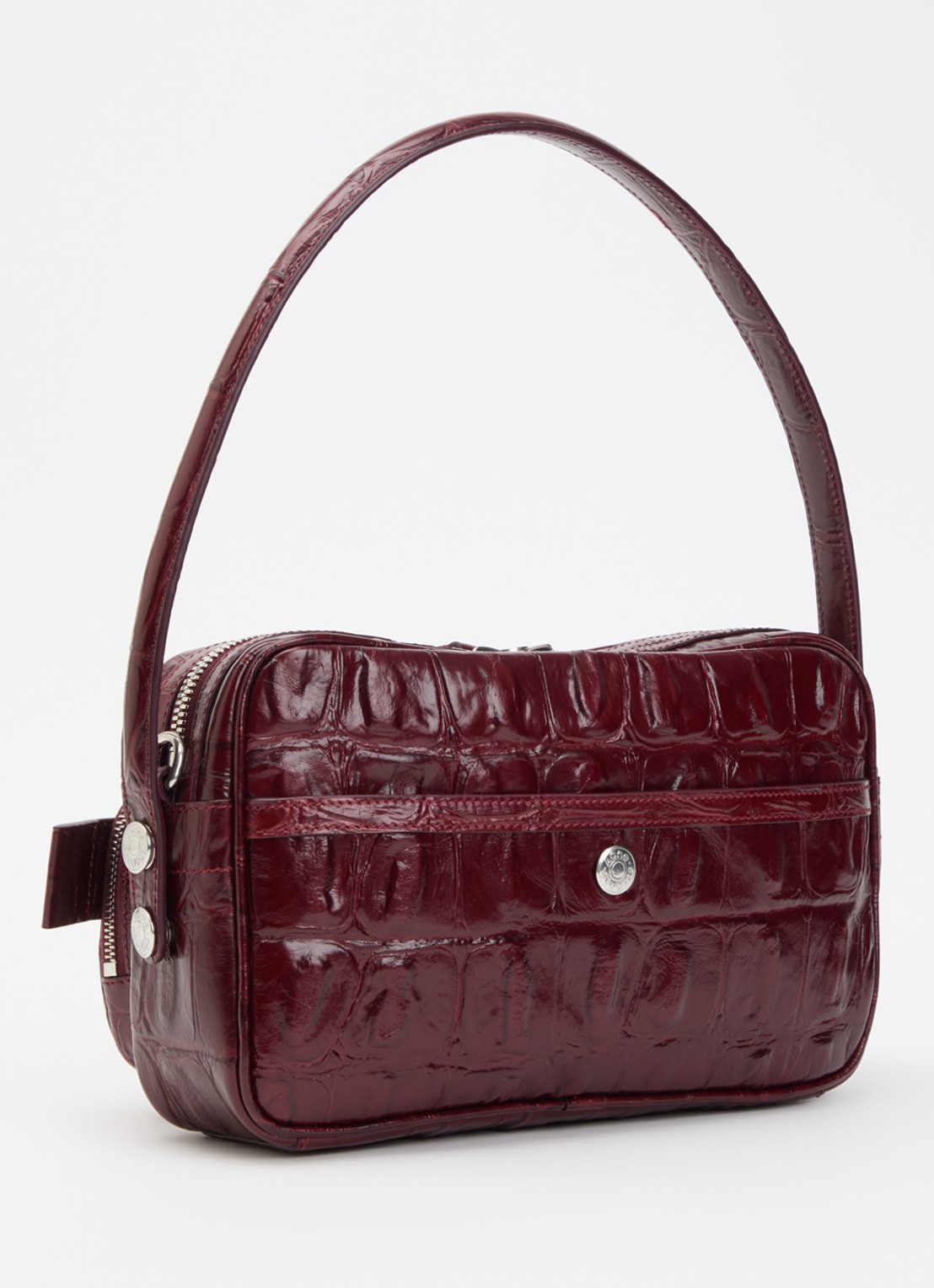 Acne Studios Schoudertas van kalfsleer met crocostructuur en afneembare schouderriem - achterkant 8 bordeauxrood