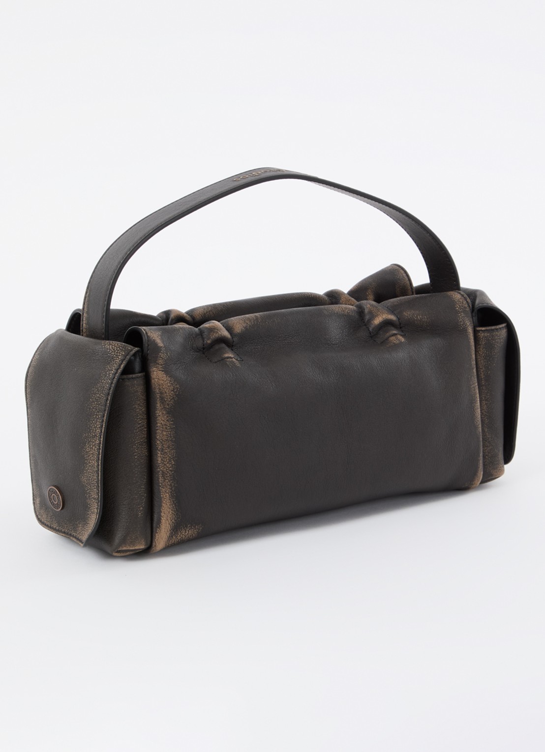 Acne Studios Schoudertas van kalfsleer met verwassen afwerking - achterkant donkerbruin