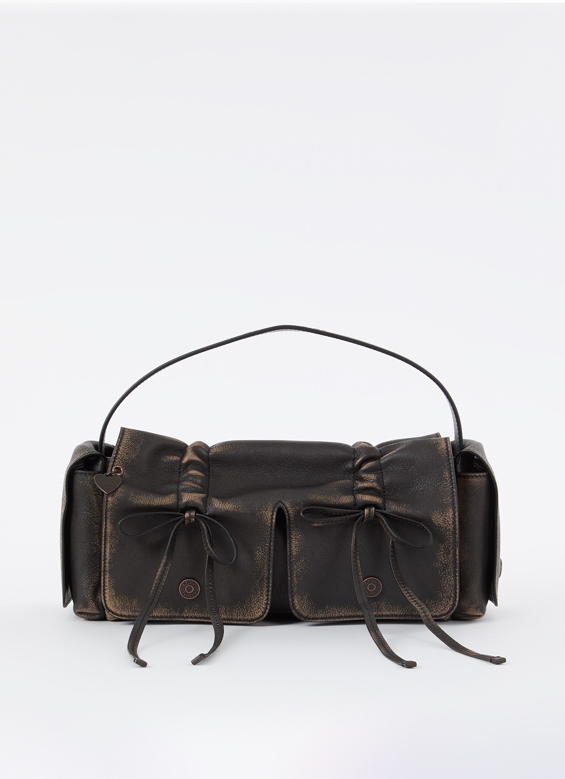 Acne Studios Schoudertas van kalfsleer met verwassen afwerking - voorkant 2 donkerbruin