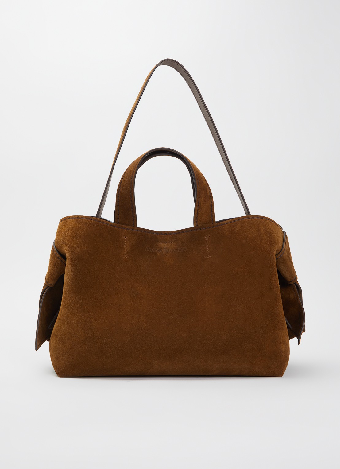 Acne Studios Schoudertas van suède afneembare schouderriem - voorkant cognac