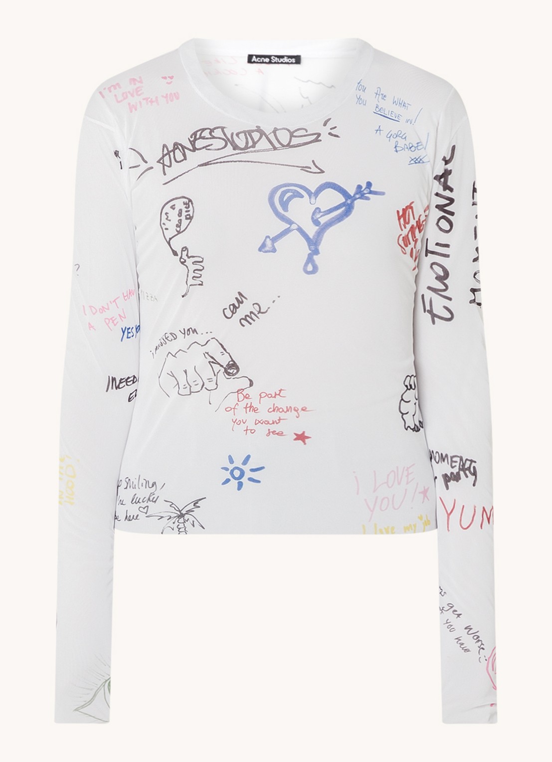 Acne Studios Semi-transparante top met print - voorkant wit