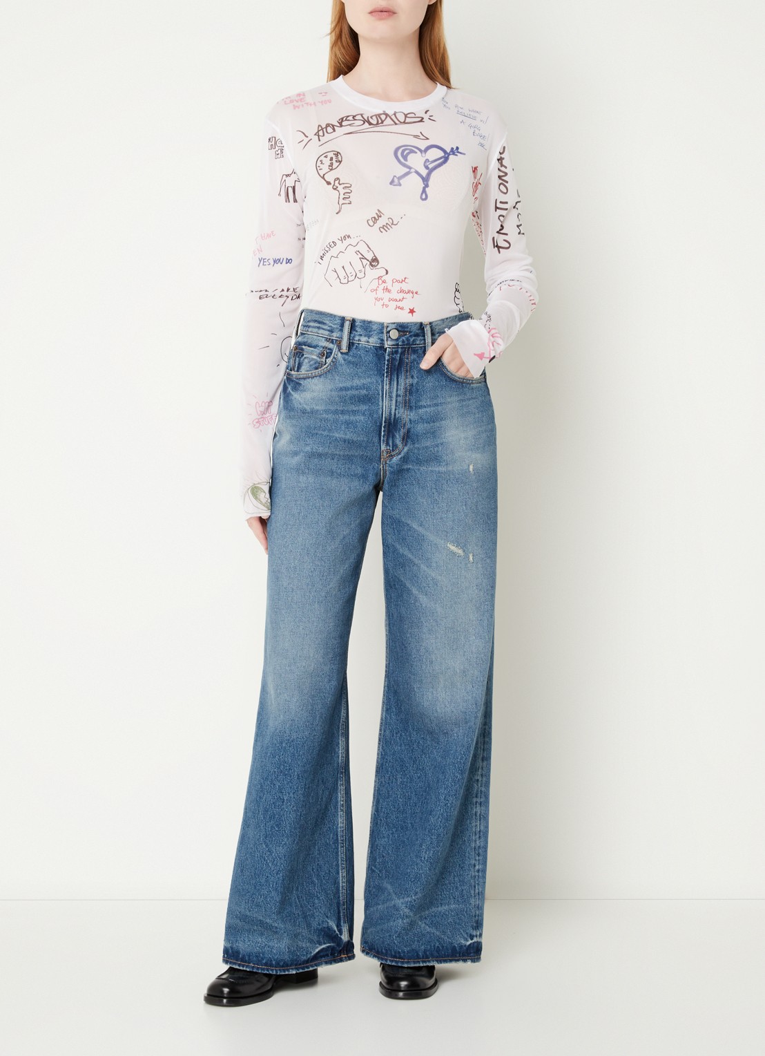 Acne Studios Semi-transparante top met print - voorkant 2 wit
