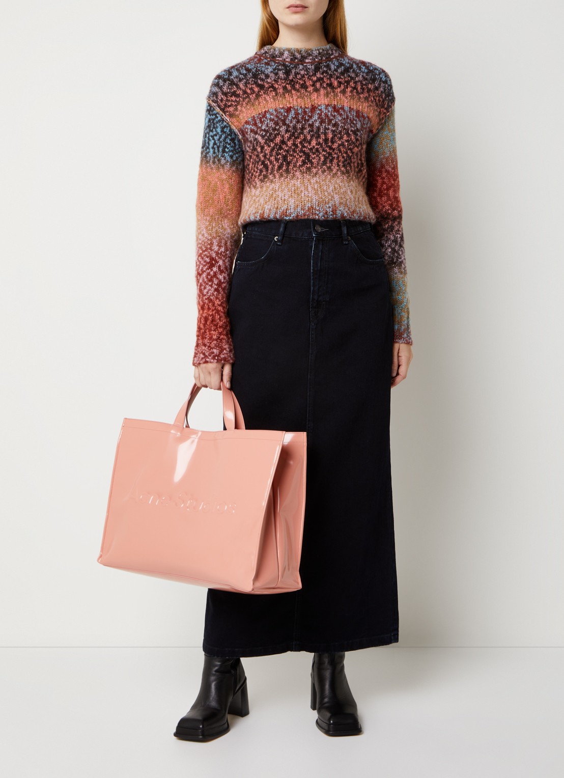 Acne Studios Shopper met logo - voorkant 3 zalmroze