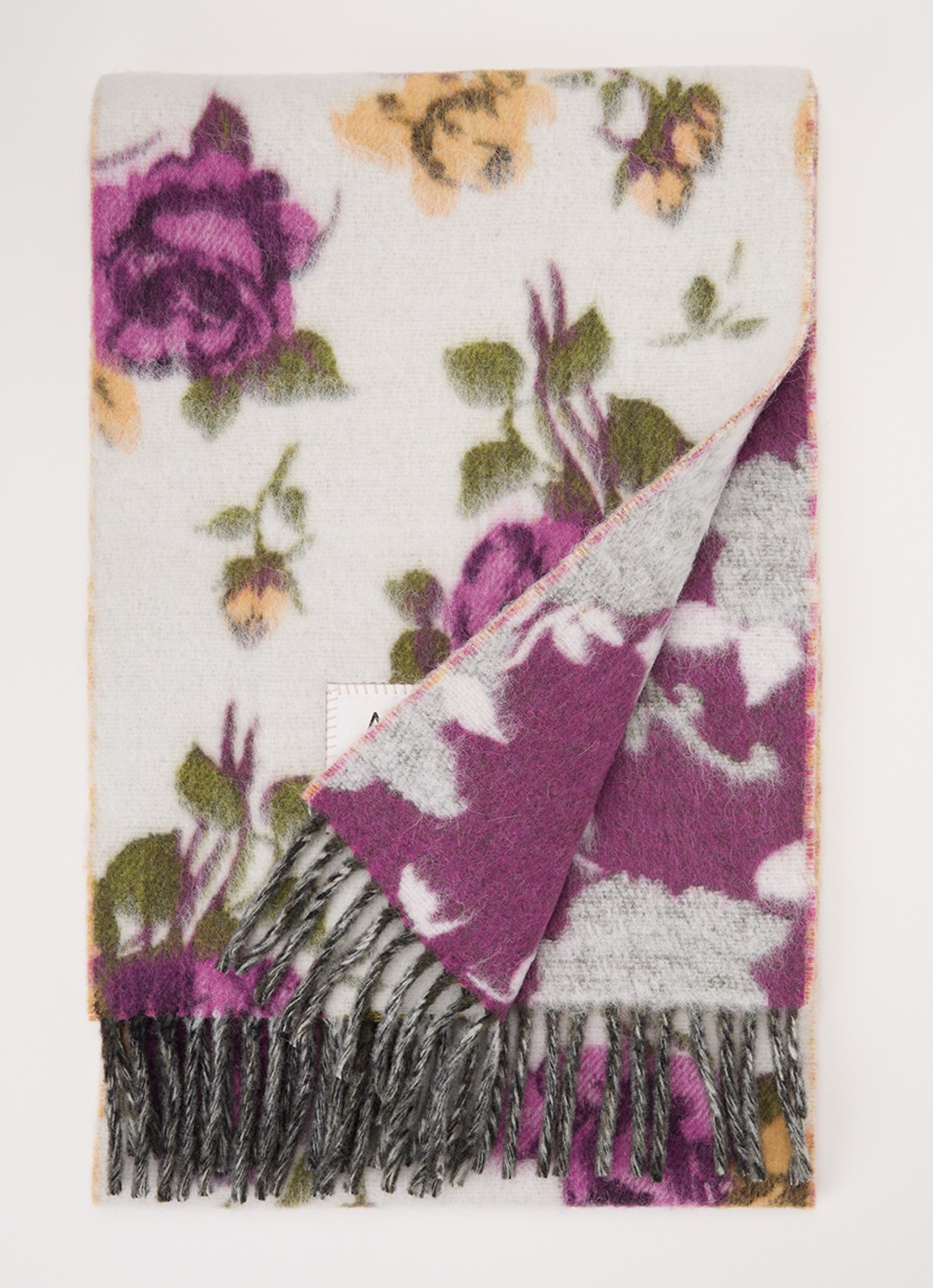 Acne Studios Sjaal in alpaca wolblend met bloemenprint 186 x 33 cm - voorkant roze