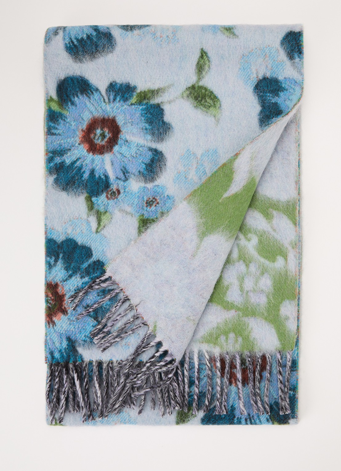 Acne Studios Sjaal in alpaca wolblend met bloemenprint 186 x 33 cm - voorkant donkerblauw