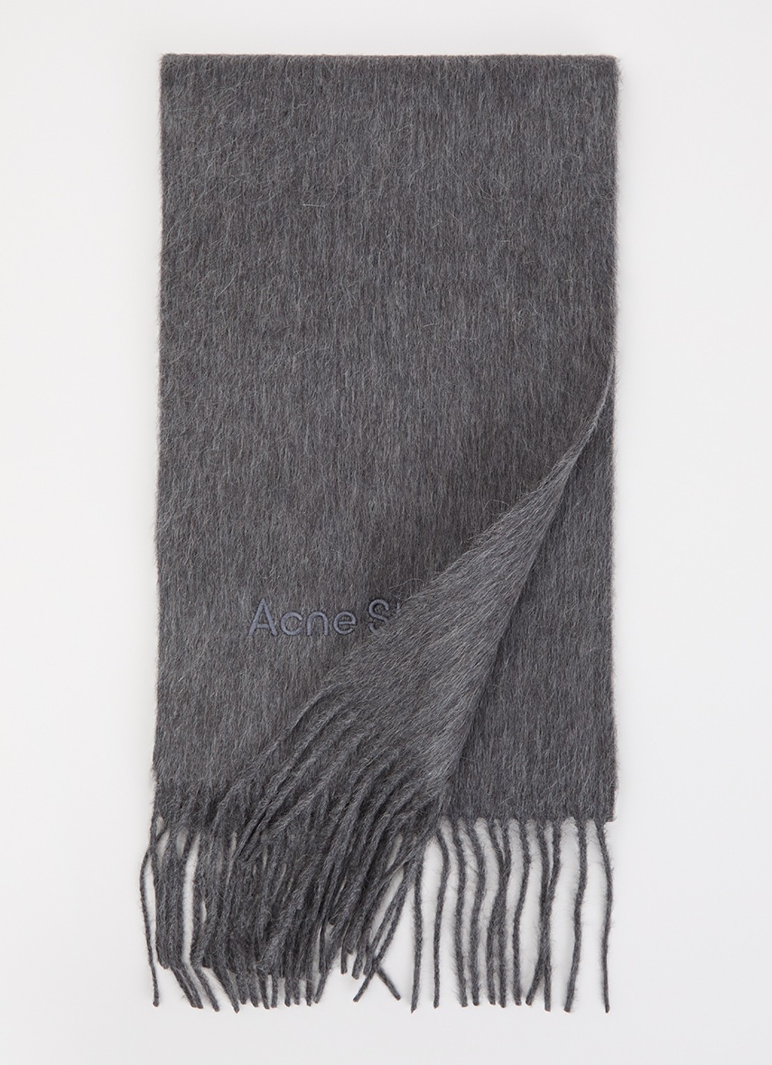 Acne Studios Sjaal van alpaca wolblend met logoborduring - voorkant grijsmele