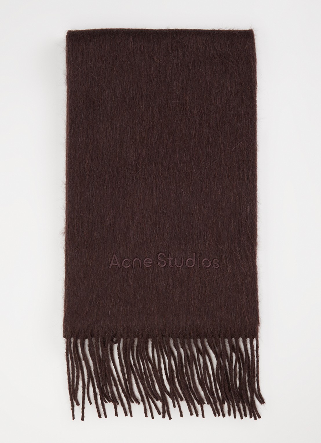 Acne Studios Sjaal van alpaca wolblend met logoborduring - voorkant donkerbruin
