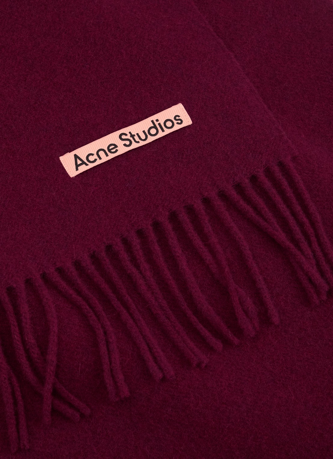 Acne Studios Sjaal van wol met franjes 200 x 45 cm - detail 2 bordeauxrood