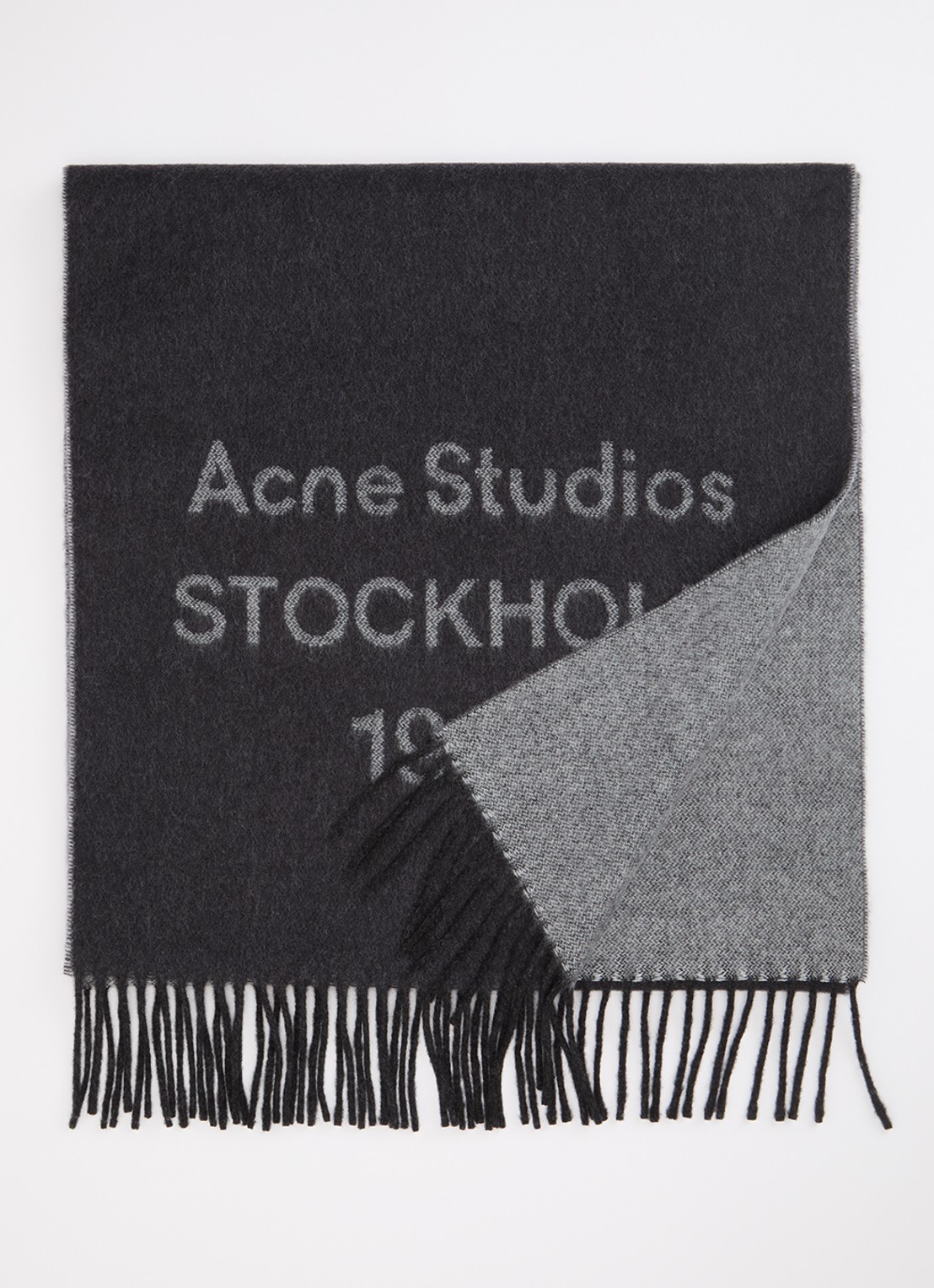 Acne Studios Sjaal van wol met logoprint 180 x 40 cm - voorkant zwart