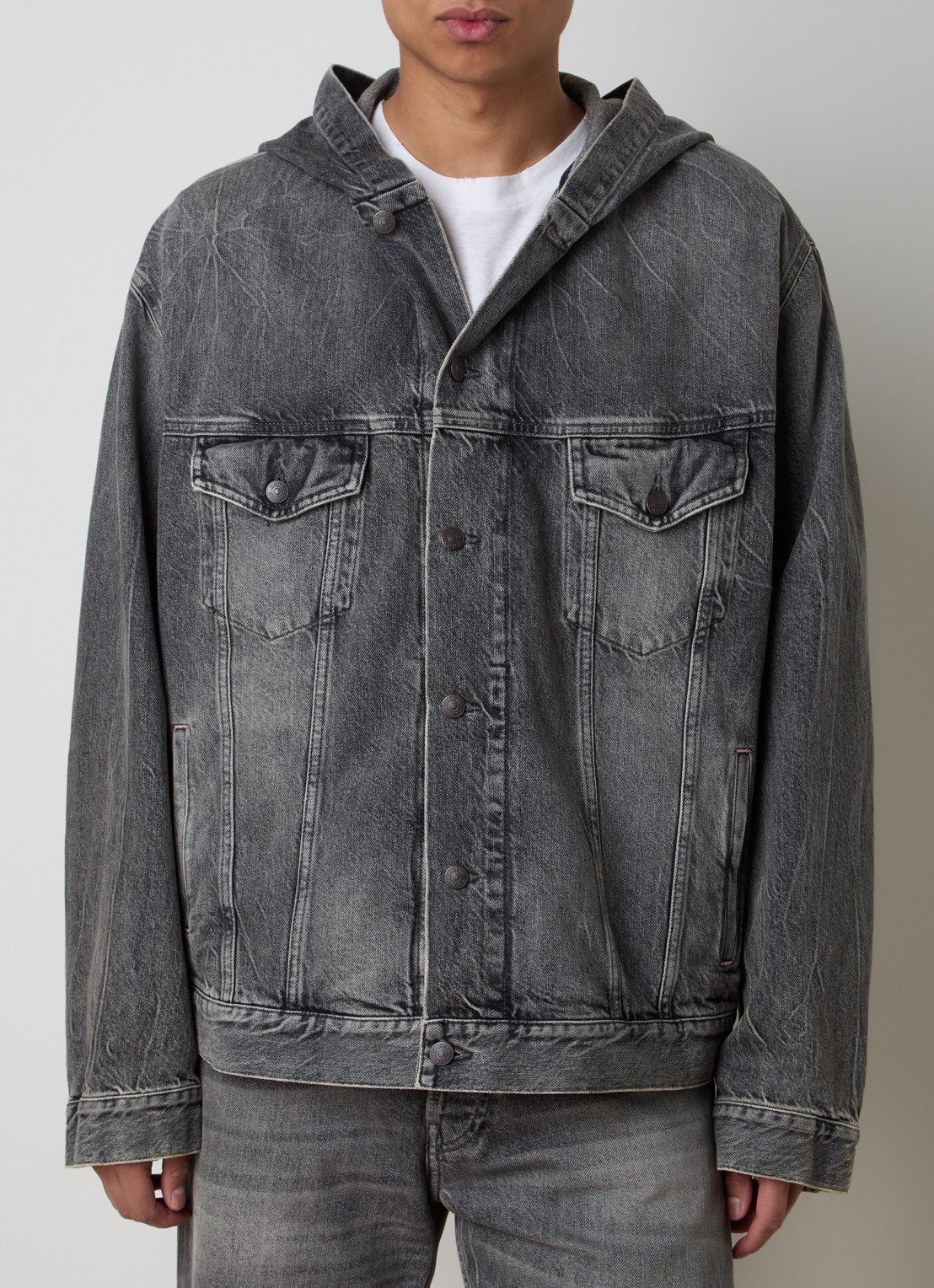 Acne Studios Spijkerjas met capuchon en steekzakken - detail 4 middengrijs