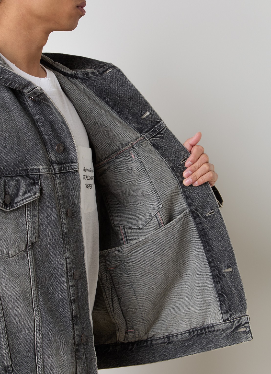 Acne Studios Spijkerjas met capuchon en steekzakken - detail 6 middengrijs