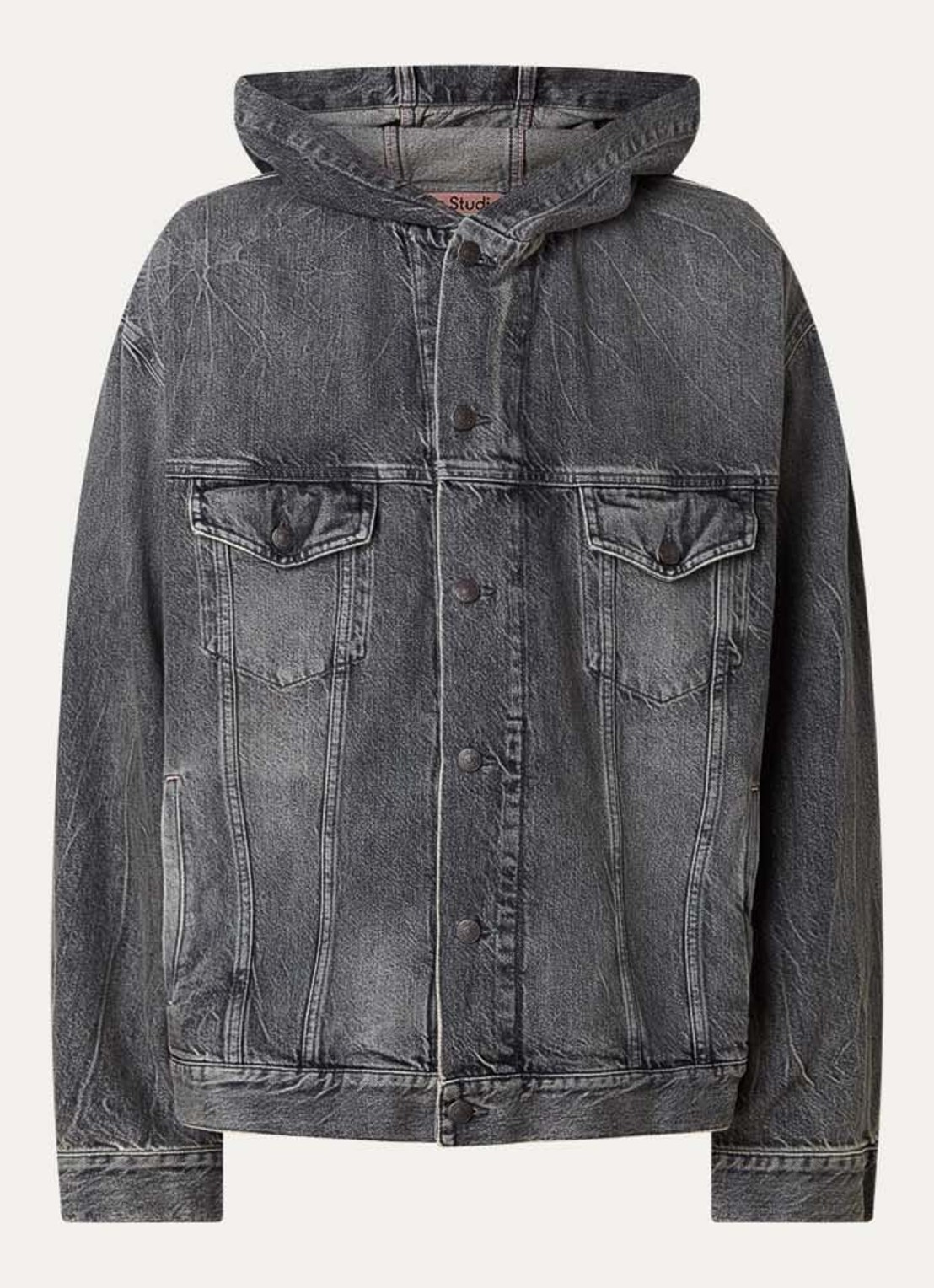 Acne Studios Spijkerjas met capuchon en steekzakken - voorkant middengrijs