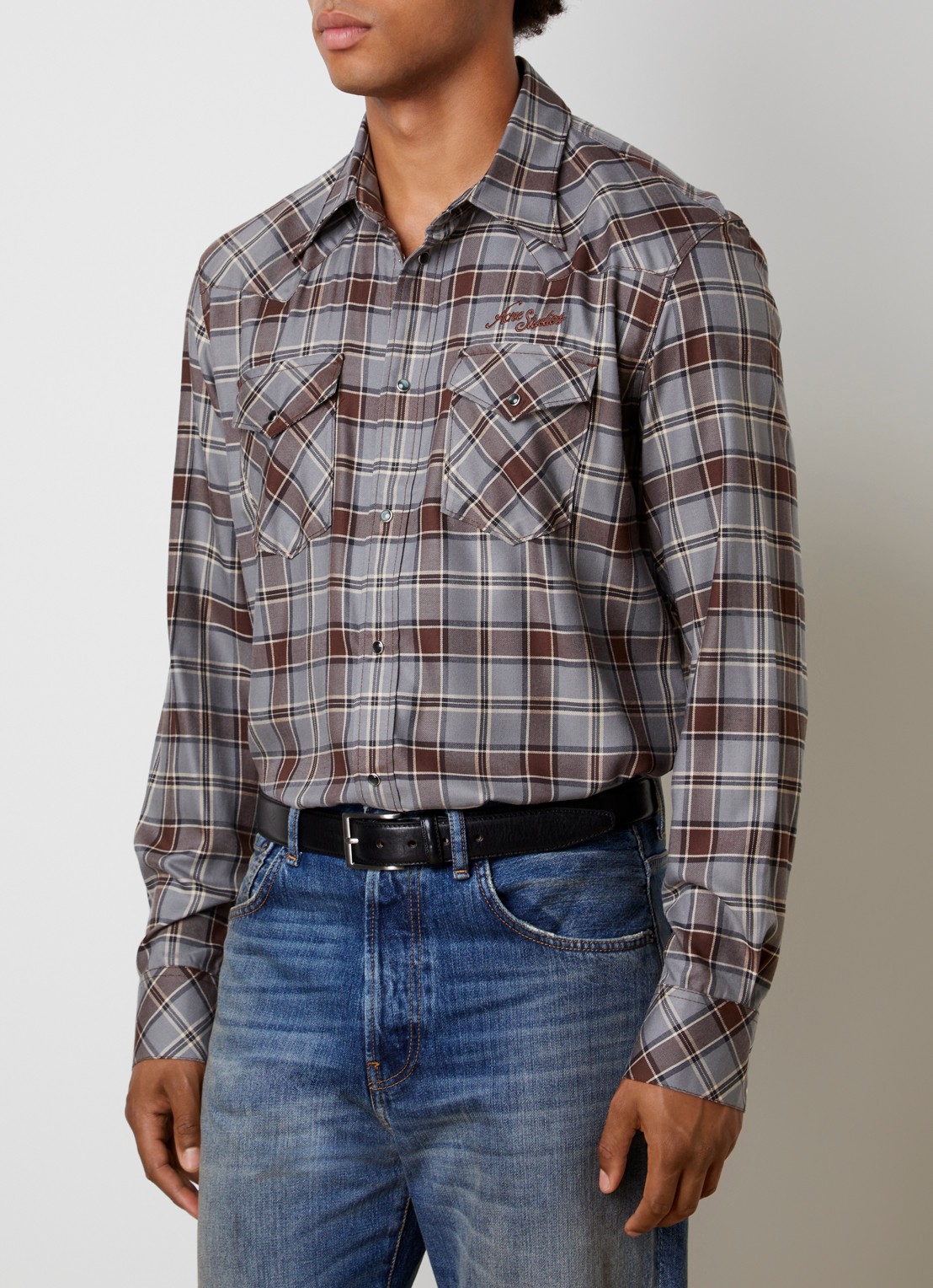 Acne Studios Surrow overshirt met ruitdessin - detail 3 grijs