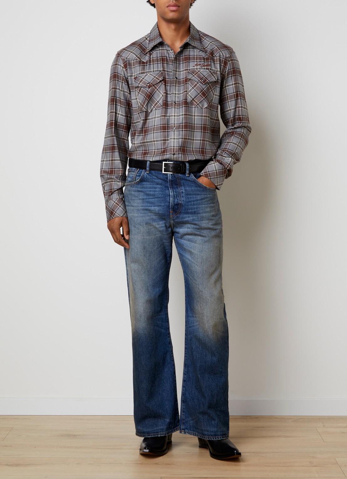 Acne Studios Surrow overshirt met ruitdessin - voorkant 2 grijs