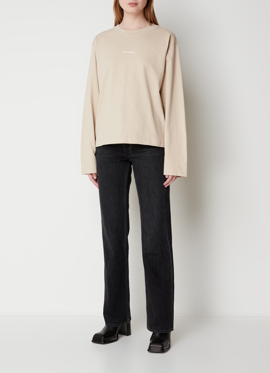 Acne Studios Sweater met logoborduring en trompetmouw - voorkant 5 donkerbeige