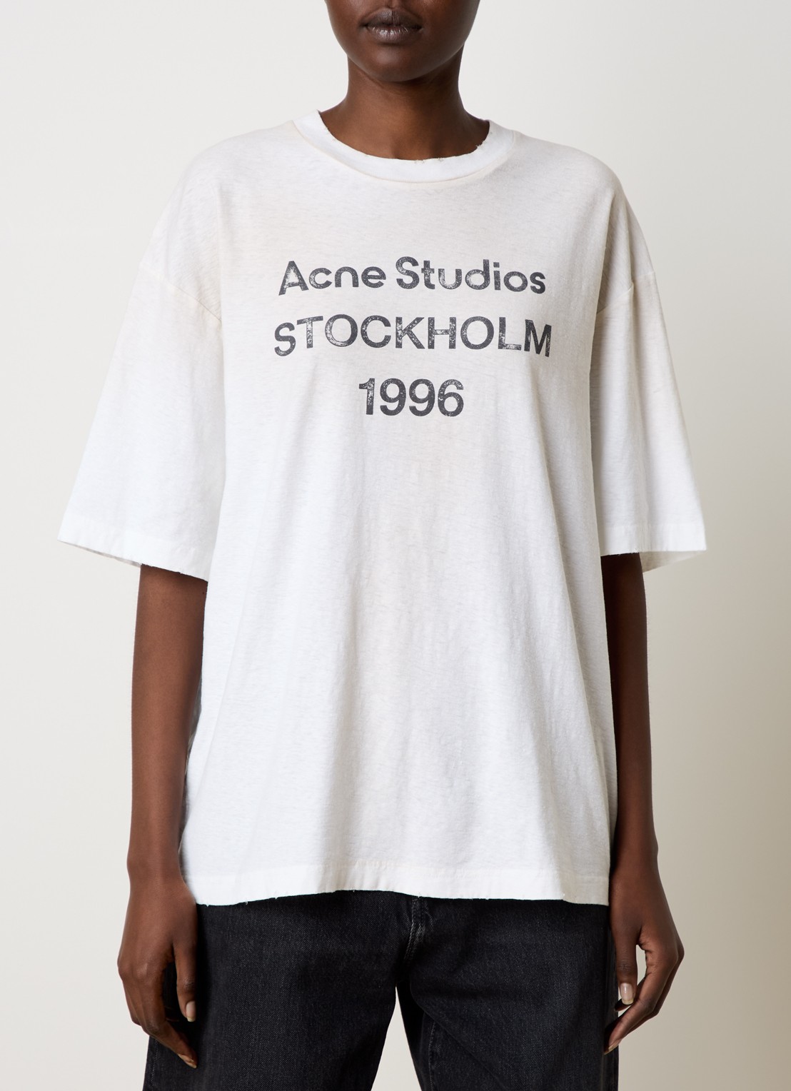 Acne Studios T-shirt met logoprint en verwassen afwerking - detail 3 gebroken wit